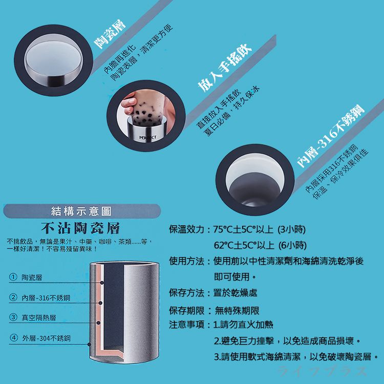 一品川流 PLUS PERFECT 晶鑽316不鏽鋼陶瓷冰霸杯-600ml-2入