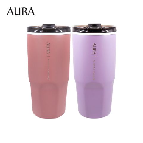 【AURA 艾樂】簡約真陶瓷激凍杯800ml-粉紅+霧紫