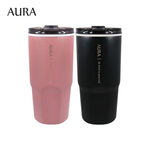 【AURA 艾樂】簡約真陶瓷激凍杯800ml-粉紅+霧黑