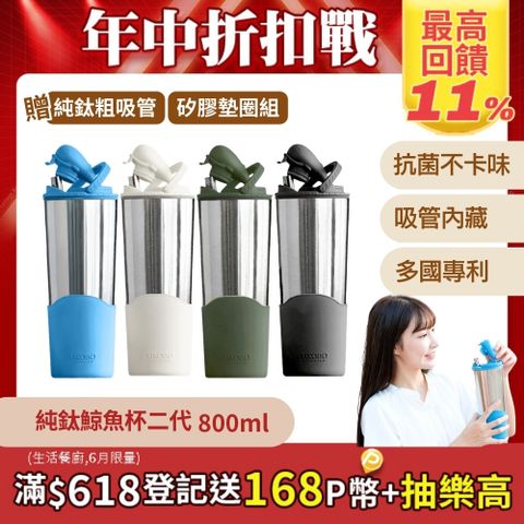 【TiKOBO 鈦工坊】純鈦鯨魚杯2代-800ml-多色可選