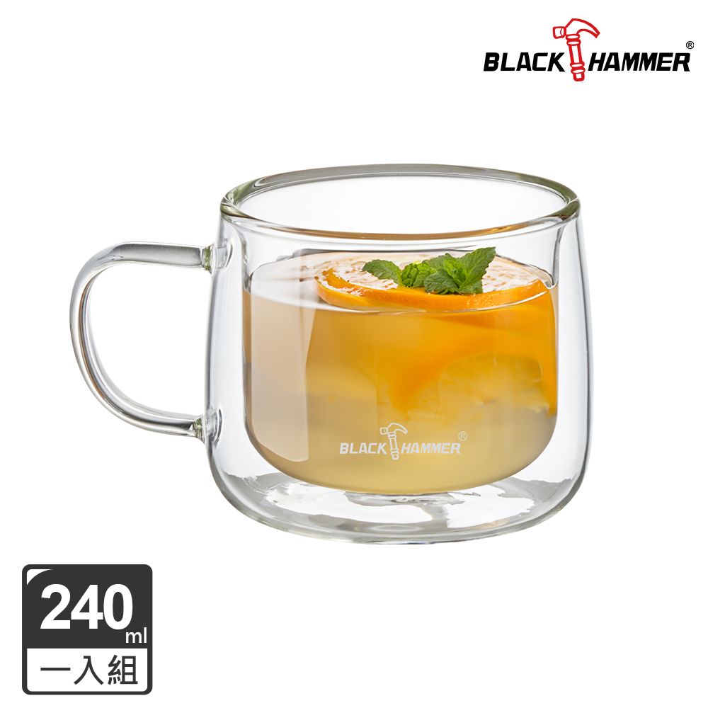 BLACK HAMMER 輕巧把手雙層耐熱玻璃杯240ml