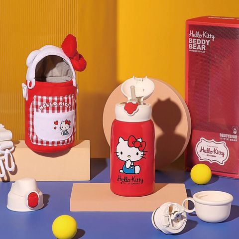 【BEDDY BEAR】 杯具熊 四葉草兒童保溫杯 經典kitty紅 630ml(毛絨、造型、保溫瓶)