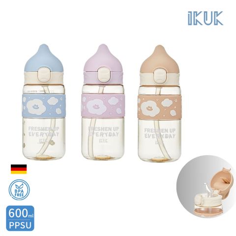 【IKUK 艾可】德國材質PPSU兒童水壺-鉑金雲朵杯-600ml-矽膠吸管杯