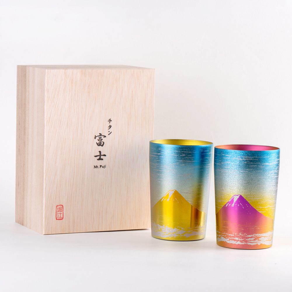  【HORIE】日本製 超輕量雙層純鈦杯 超保冷杯 赤富士+金富士2入組 270cc