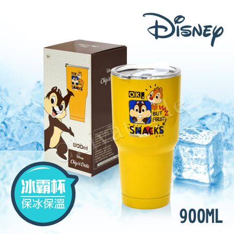 【迪士尼Disney】雙層不鏽鋼真空 冰霸保冰保溫杯 巨無霸鋼杯 隨行杯 900ml-奇奇蒂蒂(正版授權)