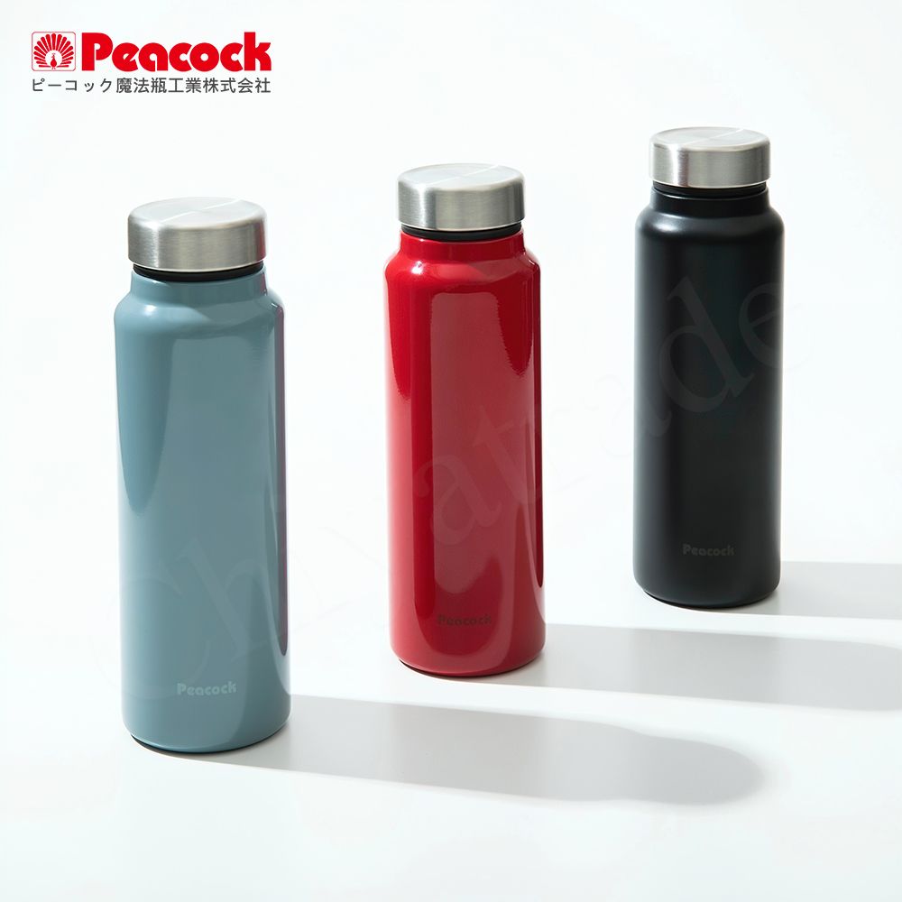 Peacock 日本孔雀 商務休閒 不鏽鋼保冷保溫杯600ML(輕量化設計)-灰藍