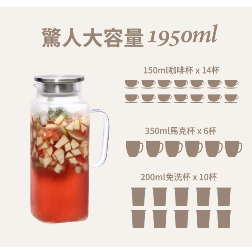 Corelle Brands 康寧餐具 康寧 Snapware 淨漾耐熱玻璃水壺1950ml+雙層玻璃杯400ml