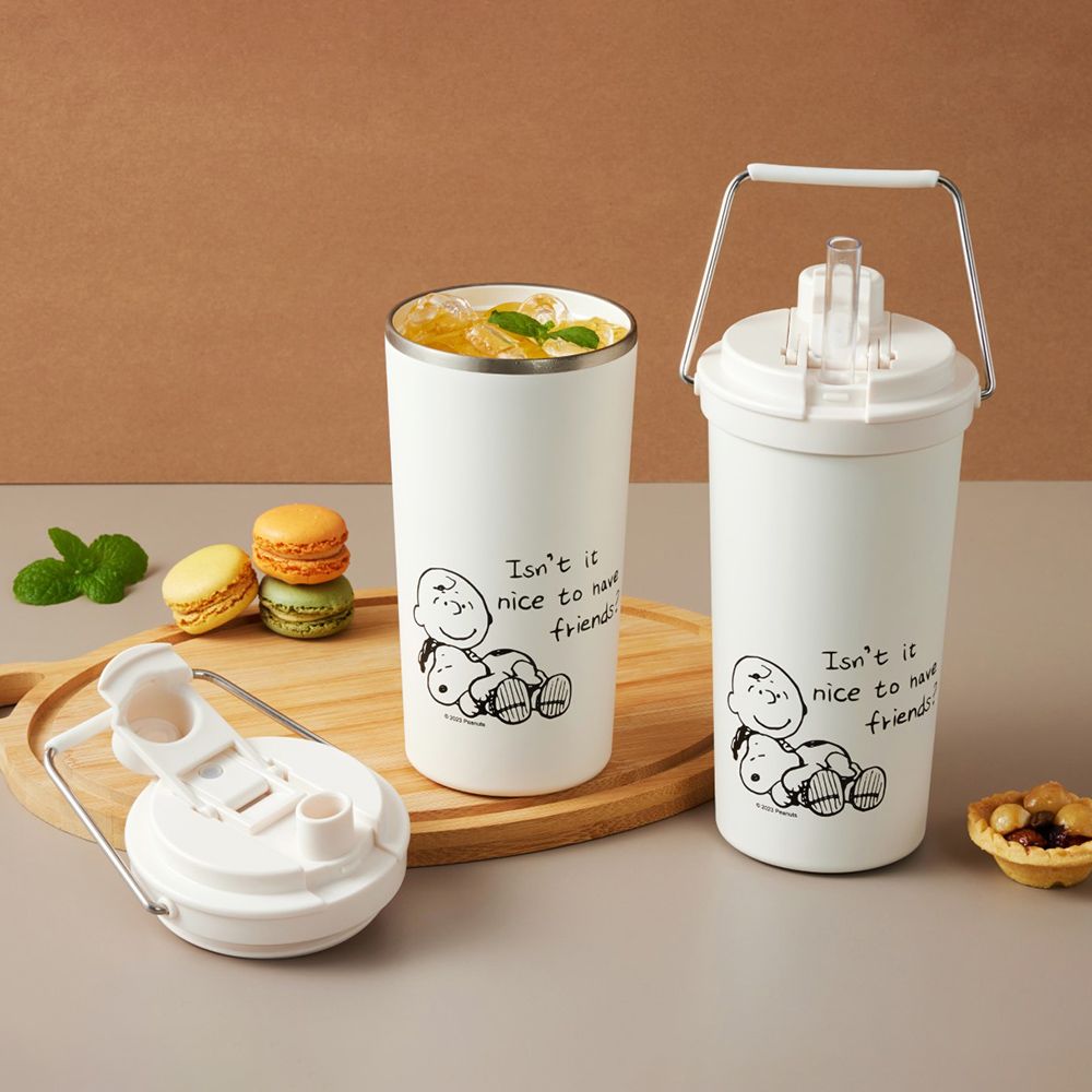 Corelle Brands 康寧餐具  SNOOPY 黑白復刻鋅動輕瓷大容量不鏽鋼手提保溫杯800ML