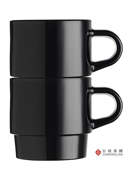 台灣玻璃 325ML 可堆疊馬克杯-黑 (二入組)