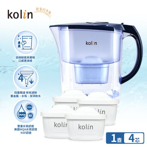 KOLIN 歌林 四重精濾濾水壺 3.8L (+濾芯4入/1年份/適用Brita)