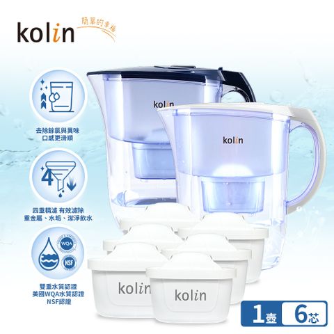 KOLIN 歌林 四重精濾濾水壺 3.8L (+濾芯6入/最高1年半使用/適用Brita)