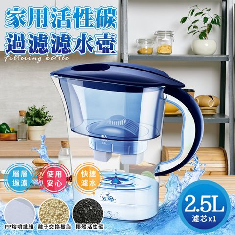 【精靈工廠】家用活性碳過濾濾水壺2.5L/附濾芯(1壺1濾芯/冷水壺/廚房淨水壺/淨水壺/飲水壺)(K0292)