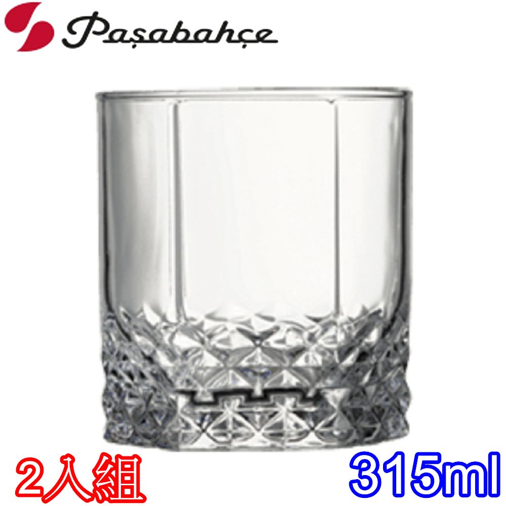 Pasabahce 土耳其玻璃底六角鑽紋邊威士忌杯315cc-2入組