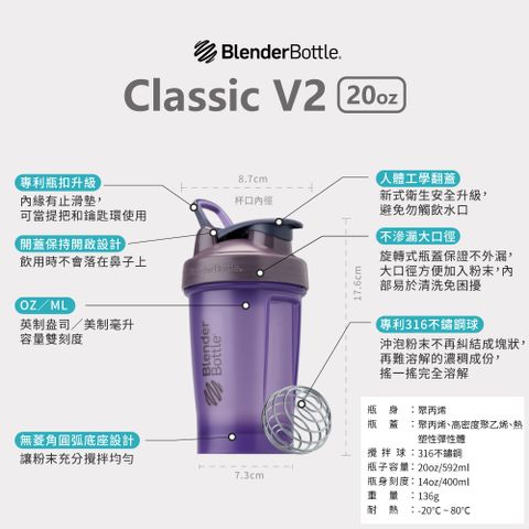 BlenderBottle Classic Shaker Bottle Plastic V2 20 oz - Brilliant Promos -  Be Brilliant!