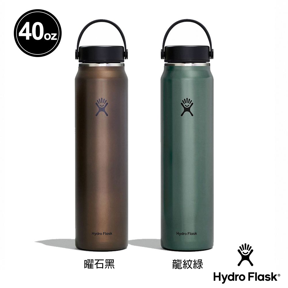  Hydro Flask 40oz/1182ml 輕量 寬口 提環 保溫瓶 曜石黑 / 龍紋綠