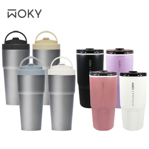 WOKY 沃廚 Ti 純鈦渾圓杯770ml-AllDay隨行款 (抗熱款)+AURA簡約真陶瓷激凍杯800ml