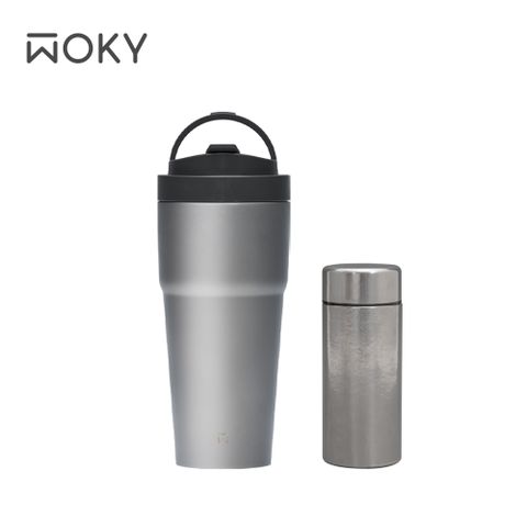 【WOKY沃廚】Ti 純鈦渾圓杯770ml-AllDay隨行款 (抗熱款)+純鈦保溫隨行杯200ml