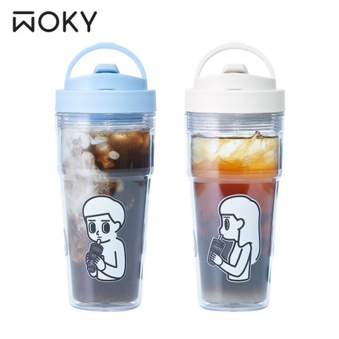 WOKY 沃廚 又又杯-雙層純透渾圓杯 ECOZEN 750ml(3.0洩壓解鎖蓋)附彈跳吸管