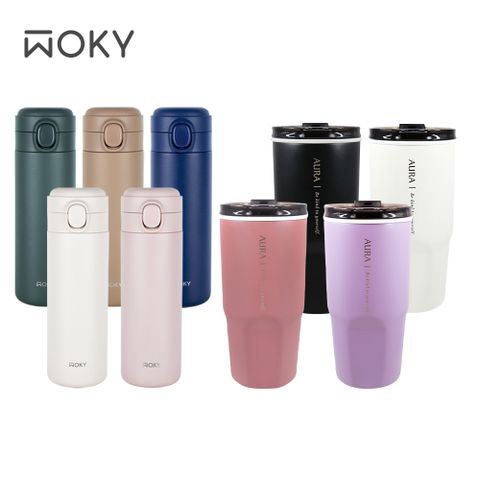 WOKY 沃廚 輕量彈蓋陶瓷易潔層保溫瓶450ml+簡約真陶瓷激凍杯800ml