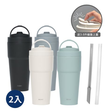 【WOKY 沃廚】–[●●]渾圓杯 鈦陶瓷款770ml 贈升級版上蓋(附Tritan粗吸管+矽膠粗吸管)-2入組