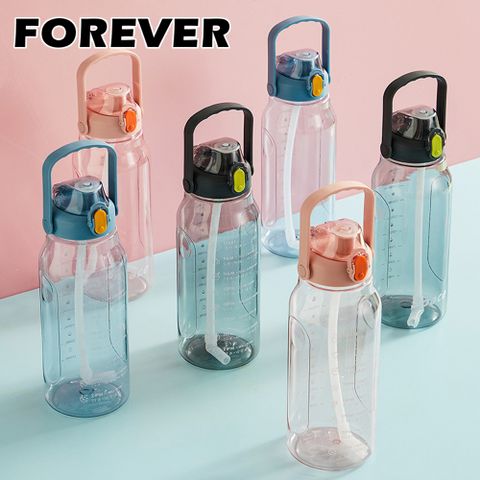 FOREVER 鋒愛華 【日本】大容量健身運動水壺/喝水提示/彈蓋吸管1500ML-2入