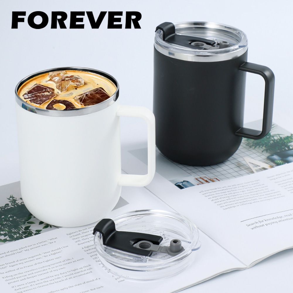 FOREVER 鋒愛華 買一送一【日本】304不鏽鋼雙層保溫馬克杯/茶杯500ml(附蓋)