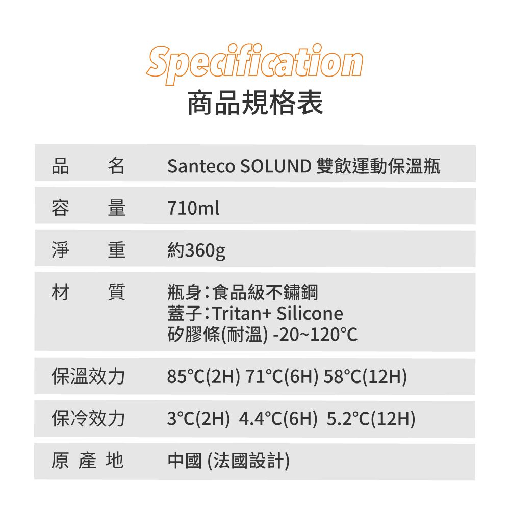 Santeco 【法國】官方直營 | SOLUND 雙飲運動保溫壺 710ml 4色