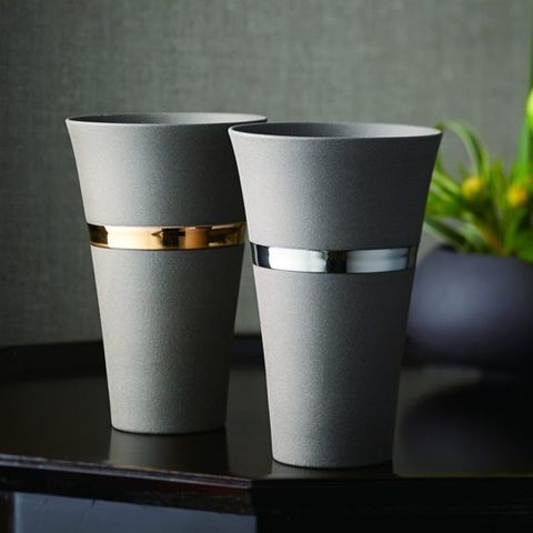 【J-mode】日本製 美濃燒 和風雙環對杯禮盒組 金/銀 330ml