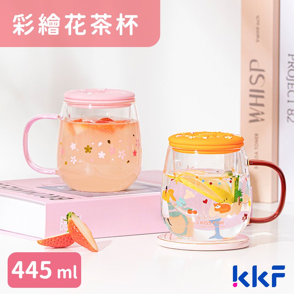 KISS KISS FISH 吻吻魚  KKF 彩繪花茶杯 445ml