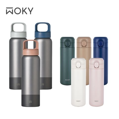 【WOKY 沃廚】 純鈦Ti提手運動保溫瓶800ml+輕量彈蓋陶瓷易潔層保溫瓶450ml
