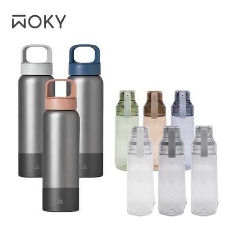 【WOKY 沃廚】 純鈦Ti提手運動保溫瓶800ML+ECOZEN 透明瓶600ml
