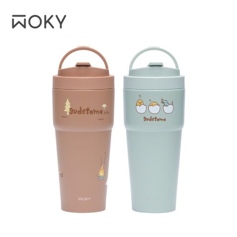 WOKY 沃廚 蛋黃哥 渾圓杯雙層陶瓷750ml(附矽膠粗吸管)