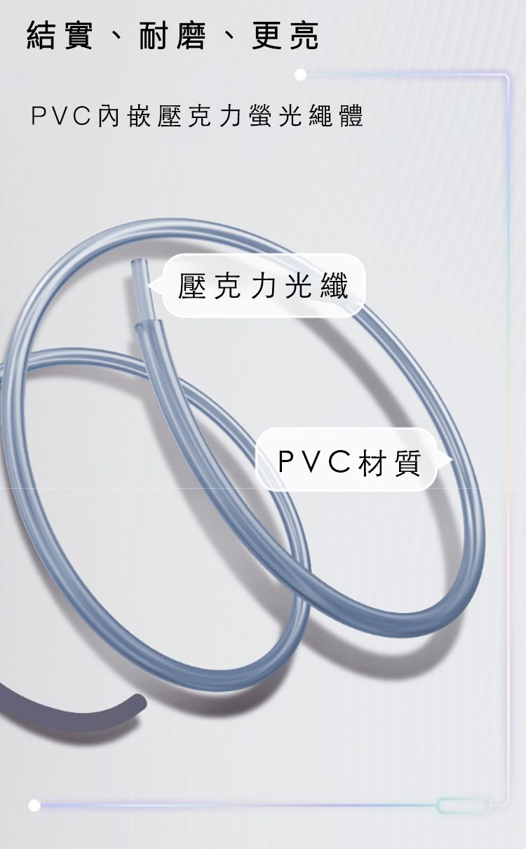 結實、耐磨、更亮PVC內嵌壓克力螢光繩體壓克力光纖PVC材質