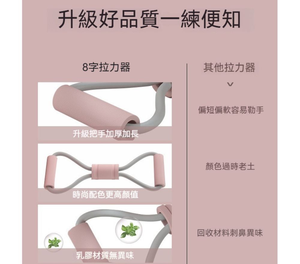升級好品質一便知8字拉力器其他拉力器升級把手加厚加長偏短偏軟容易勒手顏色過時時尚配色更高顏值回收材料刺鼻異味乳膠材質無異味