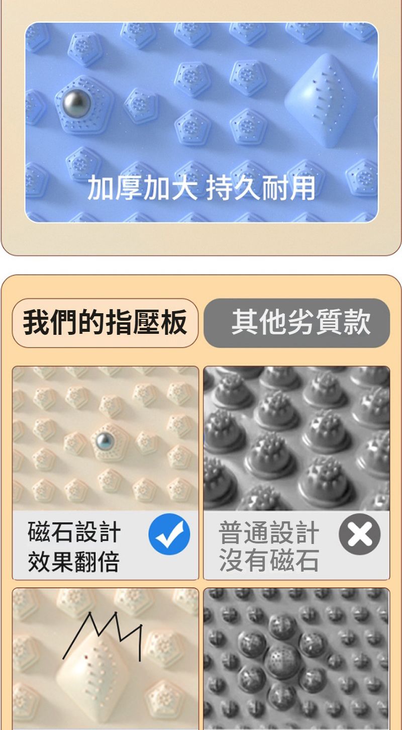 加厚 持久耐用我們的指壓板其他劣質款磁石設計效果翻倍普通設計 沒有磁石
