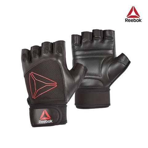卓越皮革材質，全方位保護加強抓力Reebok - 短指皮革重訓手套(黑紅) S-XL