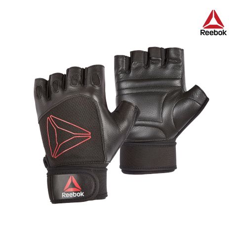 Reebok 銳步【福利品】短指皮革重訓手套 (黑紅)