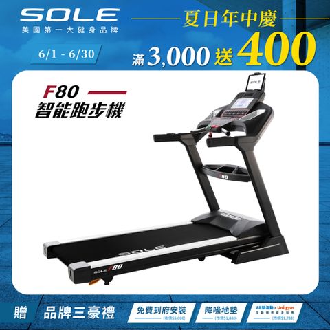 結帳享5%P幣回饋SOLE 跑步機 F80 (速度升級/白背光螢幕/可收折)