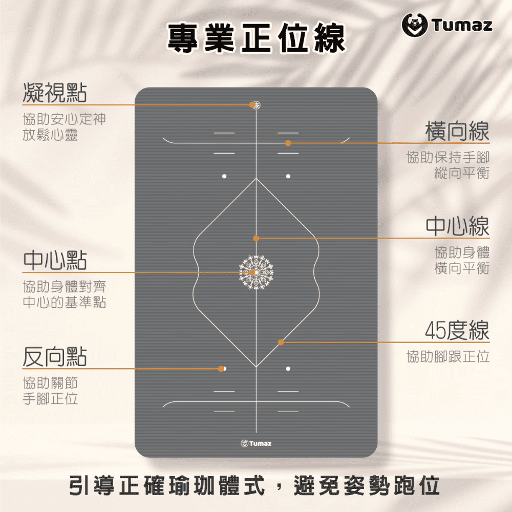 TUMAZ 月熊健身 激厚20mm 超寬120cm 灰-正位線 NBR運動瑜珈墊 | 體位線 特大雙人款 瑜伽墊