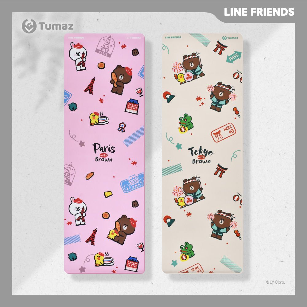 TUMAZ 月熊健身 6MM 麂皮+TPE 雙色瑜珈墊-LINE FRIENDS特別款