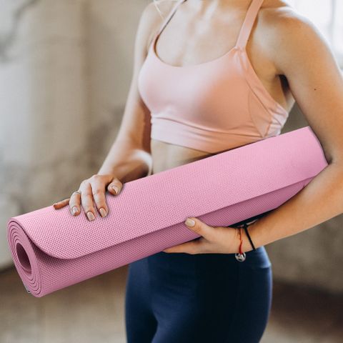 格紋素色瑜珈墊-61x173cm-粉紅色