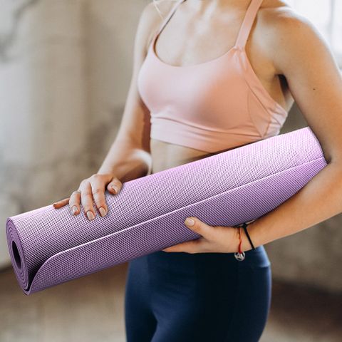 格紋素色瑜珈墊-61x173cm-紫色