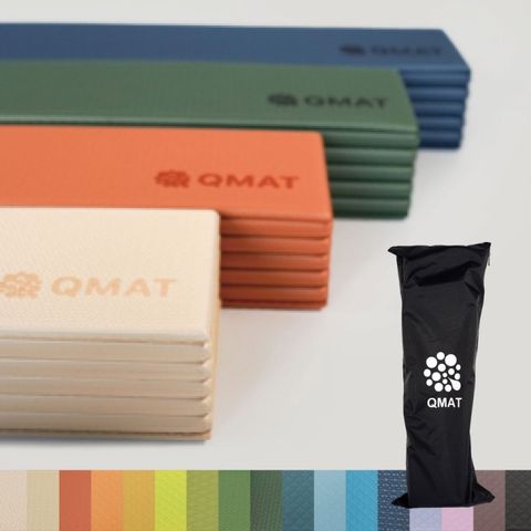 【QMAT】6mm折疊瑜珈墊 台灣製(拉鍊式收納袋 18色 雙面雙壓紋可使用)