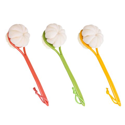 雙面長柄洗澡刷【南瓜浴球款-2入組】(深層清潔/柔軟刷毛) 沐浴刷 洗背刷