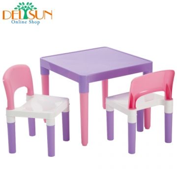 DELSUN 兒童粉紫桌椅組 - 冰雪粉紫