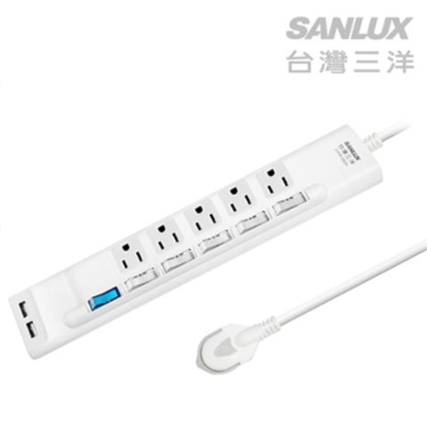 SANLUX 台灣三洋 三洋超安全USB轉接延長電源線-5座5切 2.1安培USB輸出 (SYPW-3562A)