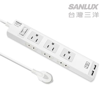 單切三孔三座+二孔三座+2PORT USB三洋超安全USB轉接延長電源線-6座單切2.1安培USB輸出