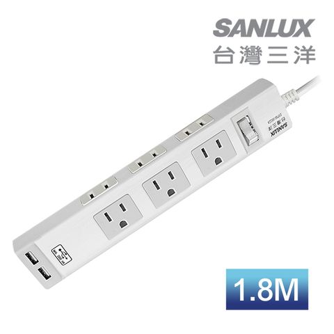 SANLUX台灣三洋轉接電源線-三孔六座單切(SYPW-X612A)1.8M