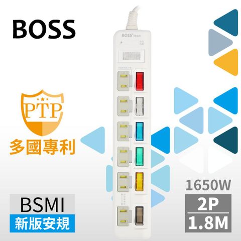 BOSS 7開6插2P高溫斷電延長線-1.8米