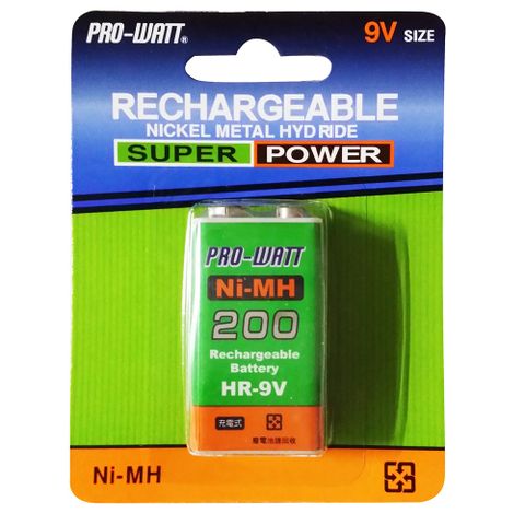 (2入組) PRO-WATT 9V鎳氫200mAh充電電池 HR-9V